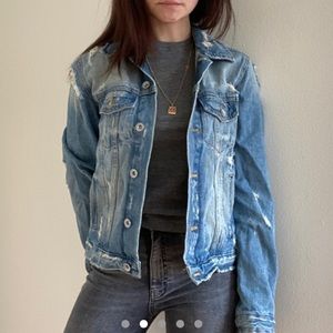 Zara light blue ripped denim jacket. Size XS